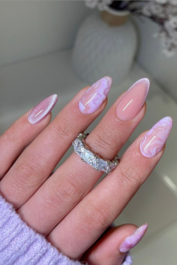 lilac almond nails
