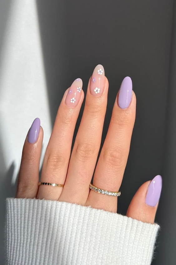 lilac floral nails