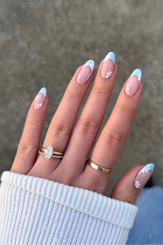 light blue tips with flowers