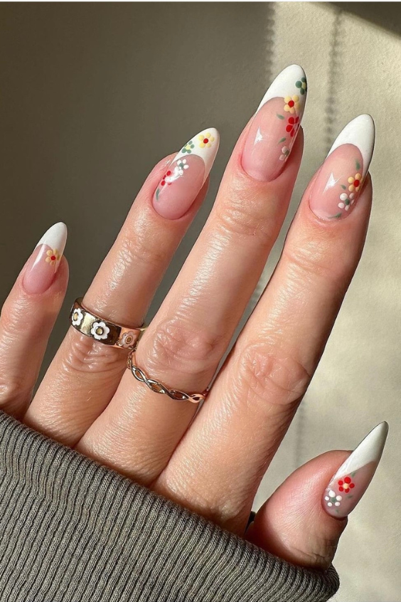 white tips with flowers nails