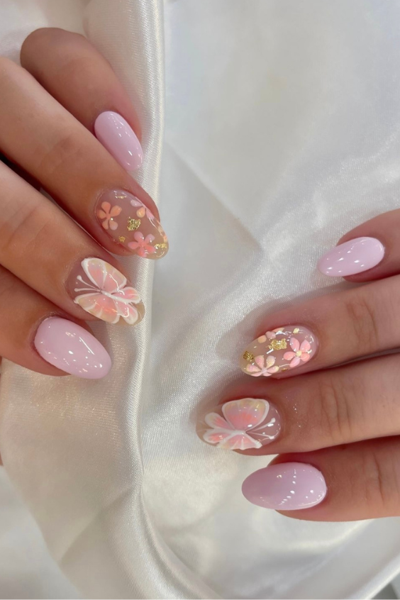 floral light pink short nails